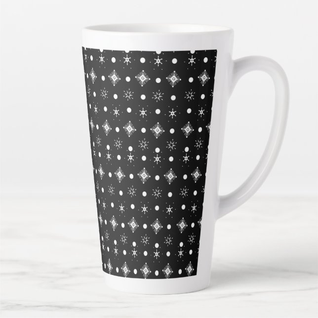 Taza De Café Latte Ilustracion de patrón blanco negro con copos de ni (Derecha)