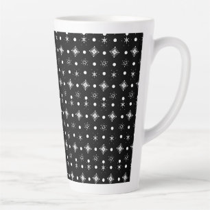 Taza De Café Latte Ilustración de patrón blanco y negro de copos de n