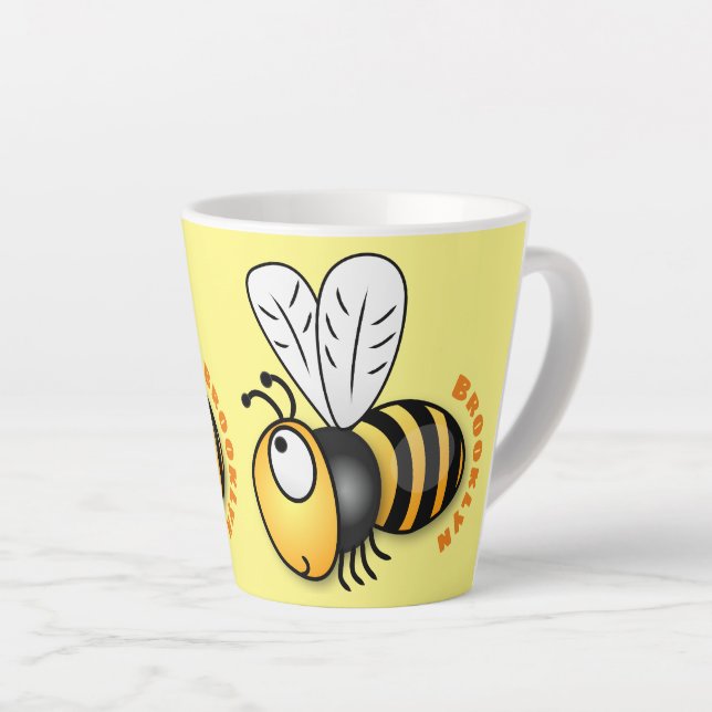Taza De Café Latte Ilustracion de personalizado de abejas alegres (Ángulo derecho)