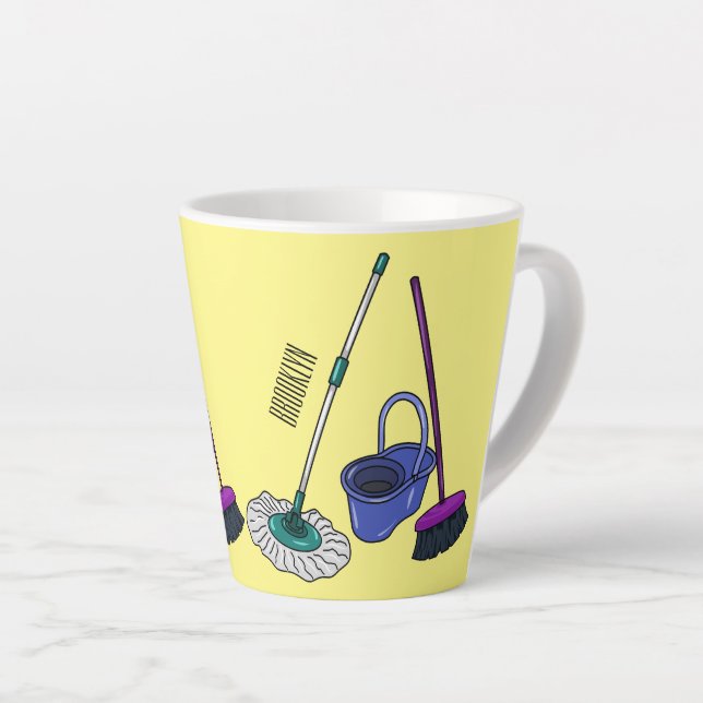 Taza De Café Latte Ilustracion de personalizado de escobas y mopas (Ángulo derecho)