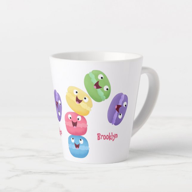 Taza De Café Latte Ilustracion de personalizado de macarons graciosos (Ángulo derecho)