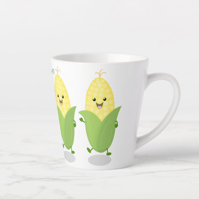 Taza De Café Latte Ilustracion de personalizado de maíz feliz (Derecha)