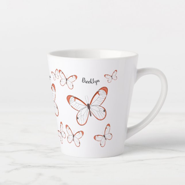 Taza De Café Latte Ilustracion de personalizado de mariposa de vidrio (Derecha)