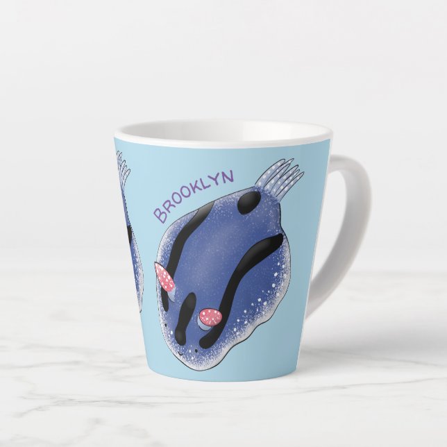 Taza De Café Latte Ilustracion de personalizado de nudibranquias azul (Ángulo derecho)