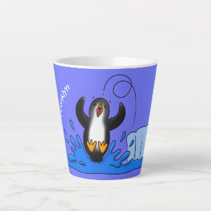 Taza De Café Latte Ilustracion de personalizado de pingüino puenteado