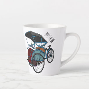 Taza De Café Latte Ilustracion de personalizado de rickshaw en bicicl