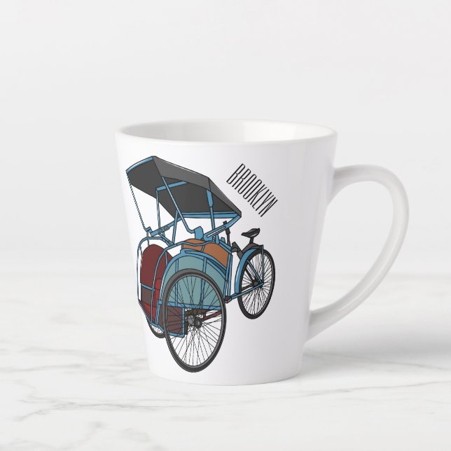 Taza De Café Latte Ilustracion de personalizado de rickshaw en bicicl (Derecha)
