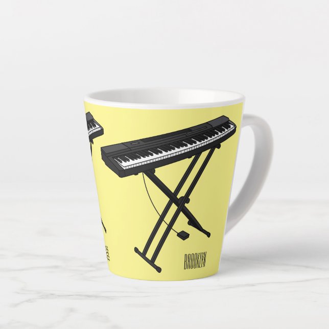 Taza De Café Latte Ilustracion de piano personalizado de teclado (Ángulo derecho)