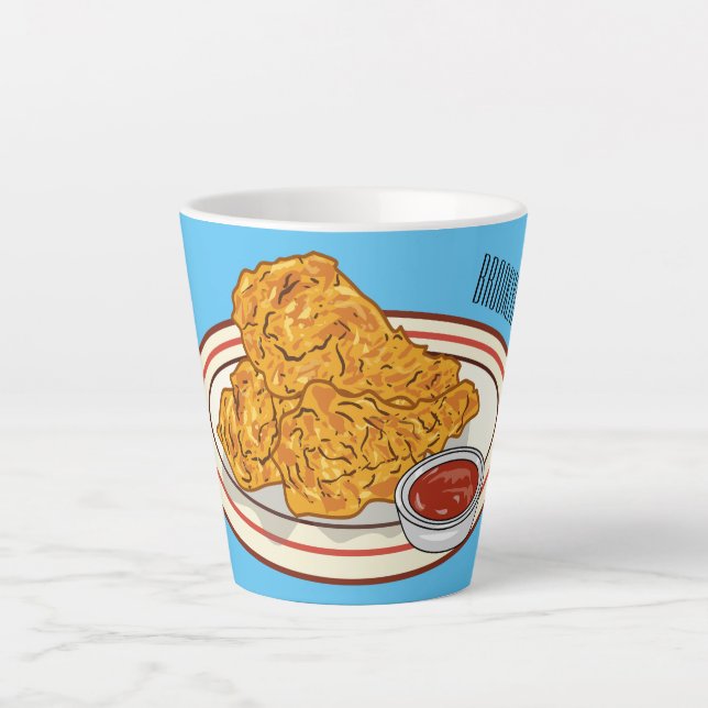 Taza De Café Latte Ilustracion de pollo frito personalizado (Anverso)