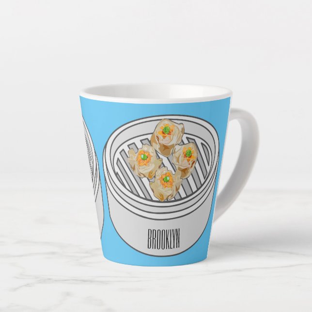 Taza De Café Latte Ilustracion de Shumai dim sum personalizado (Ángulo derecho)