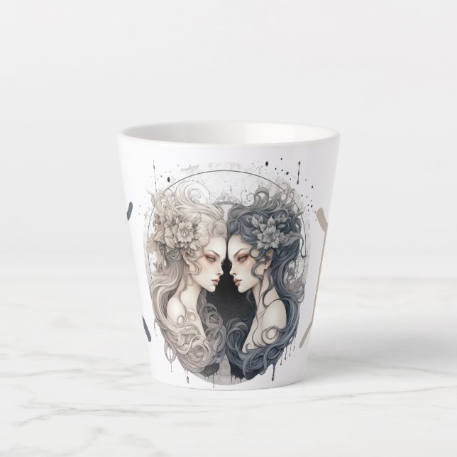Taza De Café Latte Ilustración de símbolo de Gemini llamativo (Anverso)
