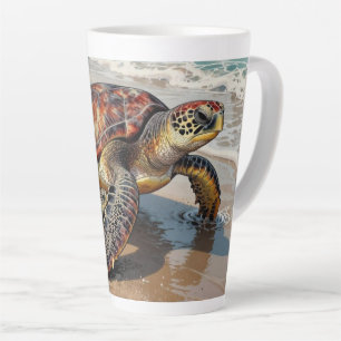 Taza De Café Latte Ilustración de Tortuga Marina y Bebé