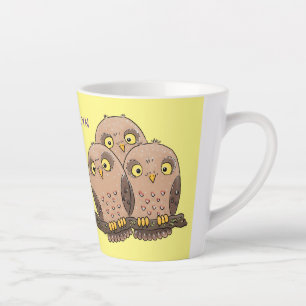 Taza De Café Latte Ilustracion de trío de búho lindo