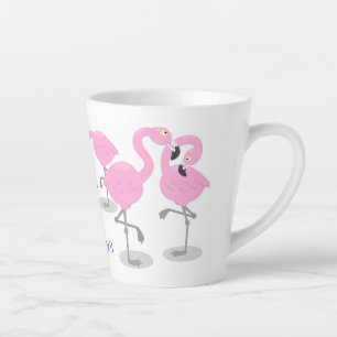 Taza De Café Latte Ilustracion de trío de flamingo rosado