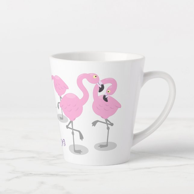 Taza De Café Latte Ilustracion de trío de flamingo rosado (Derecha)