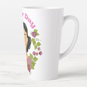 Taza De Café Latte Ilustración floral elegante de mujer del Día de l