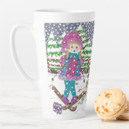 Taza De Café Latte Ilustracion Latte Mug Chica de esquí
