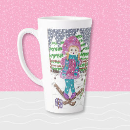 Taza De Café Latte Ilustracion Latte Mug Chica de esquí