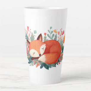 Taza De Café Latte Ilustración linda de Zorro Durmiendo Floral
