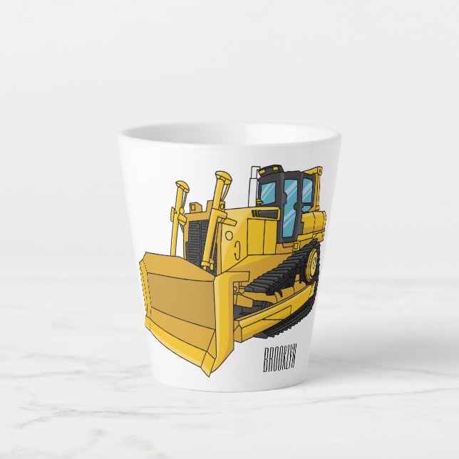 Taza De Café Latte Ilustracion personalizado Bulldozer (Anverso)