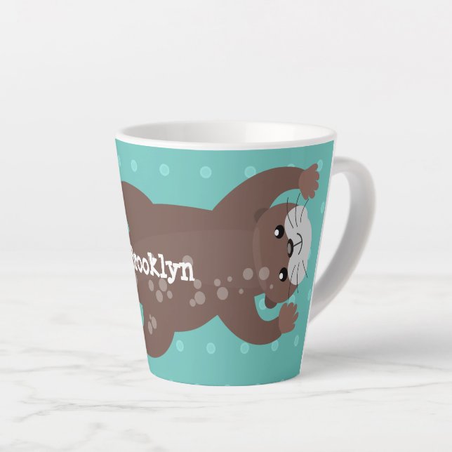 Taza De Café Latte Ilustracion personalizado de buceo con nutria (Ángulo derecho)