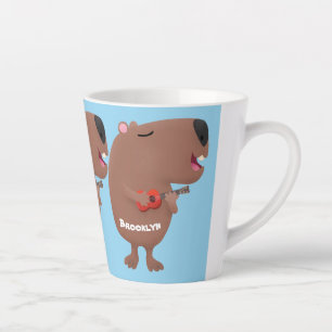 Taza De Café Latte Ilustracion personalizado de capybara ukulele cant