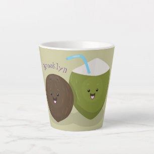Taza De Café Latte Ilustracion personalizado de cocos kawaii alegres