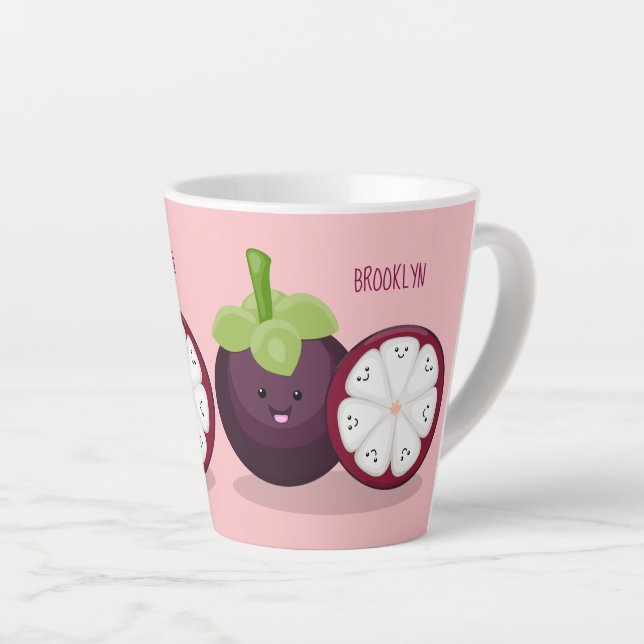 Taza De Café Latte Ilustracion personalizado de mangostino morado (Ángulo derecho)