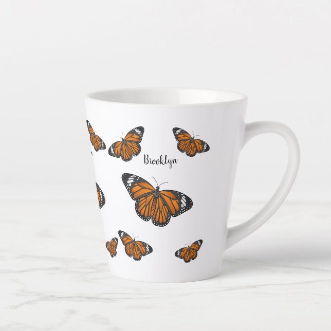 Taza De Café Latte Ilustracion personalizado de mariposa monarca (Derecha)