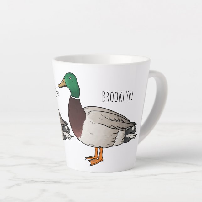 Taza De Café Latte Ilustracion personalizado de pato mallard (Ángulo derecho)
