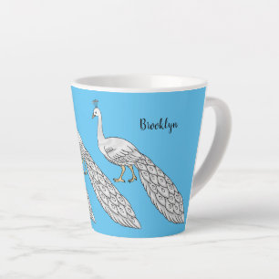 Taza De Café Latte Ilustracion personalizado de pavo real blanco