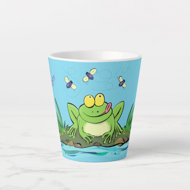 Taza De Café Latte Ilustracion personalizado de rana verde dulce (Anverso)