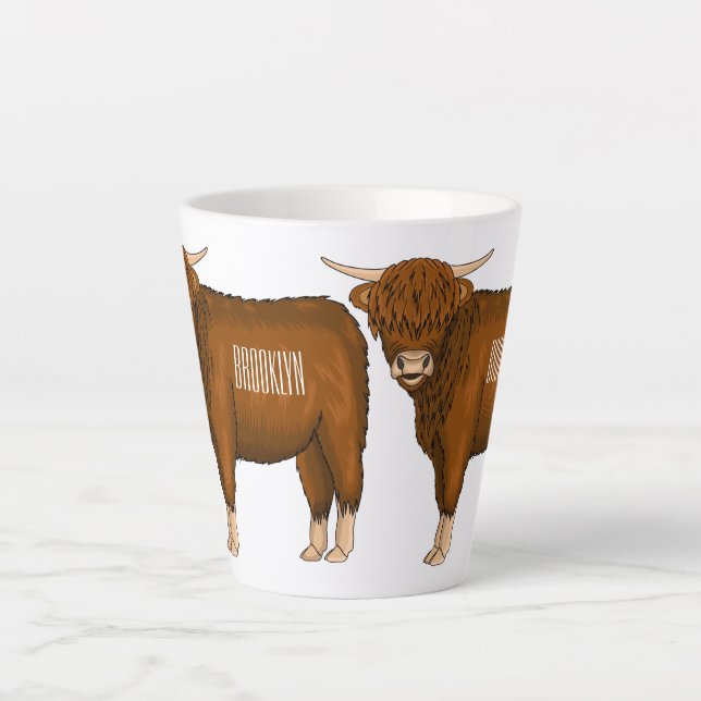 Taza De Café Latte Ilustracion personalizado de vaca de Highland (Anverso)