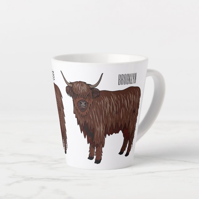 Taza De Café Latte Ilustracion personalizado de vaca de Highland (Ángulo derecho)