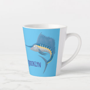 Taza De Café Latte Ilustracion personalizado divertido de pez espada