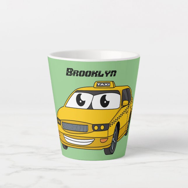 Taza De Café Latte Ilustracion personalizado divertido de taxi amaril (Anverso)