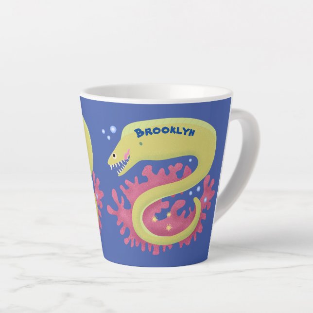 Taza De Café Latte Ilustracion personalizado gracioso de moray verde (Ángulo derecho)