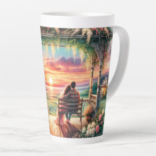 Taza De Café Latte Ilustración romántica de la vista del porche al at