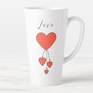 Taza De Café Latte Ilustracion simple con corazones escarlatos Amor