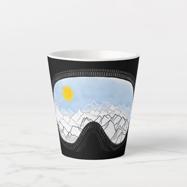 Taza De Café Latte Ilustracion Ski Goggles Mountain View (Anverso)