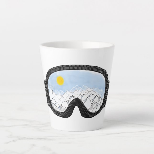 Taza De Café Latte Ilustracion Ski Goggles Mountain View (Anverso)