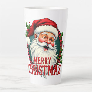 Taza De Café Latte Ilustración Vintage de Santa Claus con Patrón de F