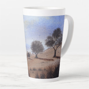 Taza De Café Latte imagen del paisaje y los árboles del otoño