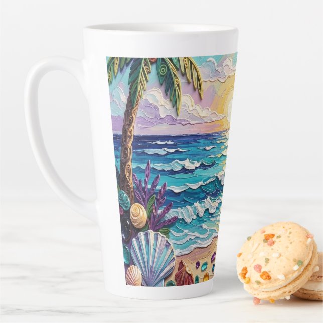Taza De Café Latte Impasto Beach and Sea Glass Sunset and Sunrise (In situ)