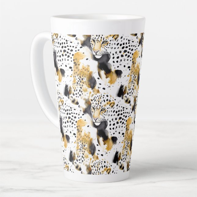 Taza De Café Latte Impresión animal de Leopardo de Oro Amarillo Negro (Ángulo izquierdo)