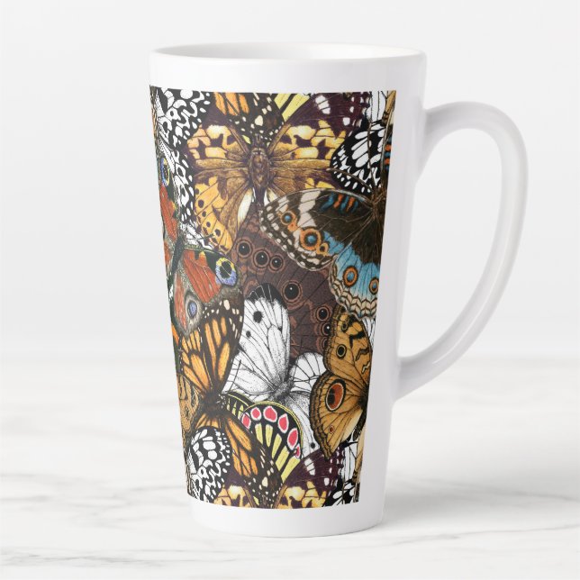 Taza De Café Latte Impresión animal. Las alas de mariposa. (Derecha)