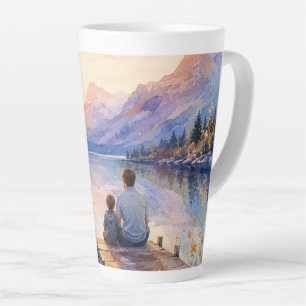 Taza De Café Latte Impresión de arte en acuarela del lago Padre e Hij
