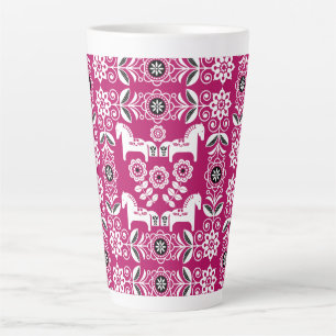 Taza De Café Latte Impresión de caballo sueco Dala rosa