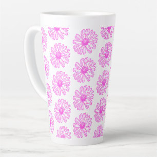 Taza De Café Latte Impresión de flores de margarita ultrarosada, flor