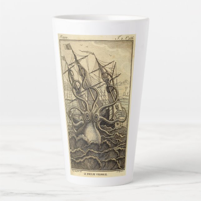 Taza De Café Latte Impresión de Kraken de época (Anverso)